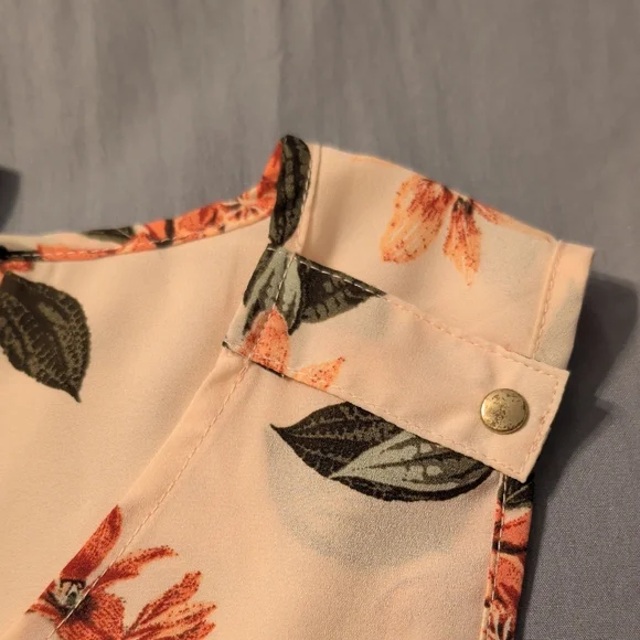 Streetwear Society Pink Floral Zip Front Peplum Blouse Top Sleeveless [Size M] - Picture 5 of 7